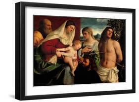 Sacra Conversatione with Ss. Catherine, Sebastian and Holy Family (Oil on Panel)-Sebastiano del Piombo-Framed Giclee Print