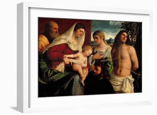 Sacra Conversatione with Ss. Catherine, Sebastian and Holy Family (Oil on Panel)-Sebastiano del Piombo-Framed Giclee Print