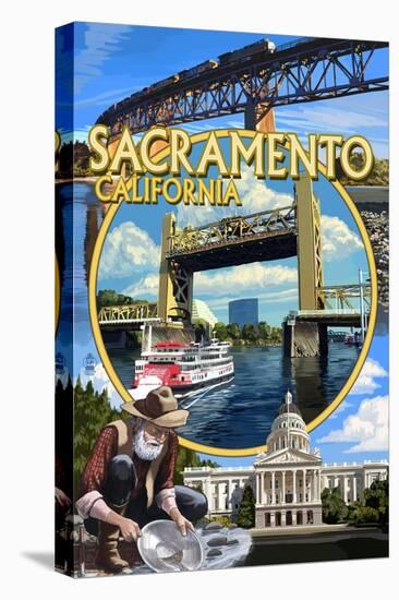 Sacramento, California - Montage-Lantern Press-Stretched Canvas