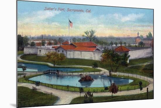 Sacramento, California - Panoramic View of Sutter's Fort-Lantern Press-Mounted Art Print