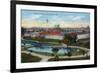 Sacramento, California - Panoramic View of Sutter's Fort-Lantern Press-Framed Premium Giclee Print