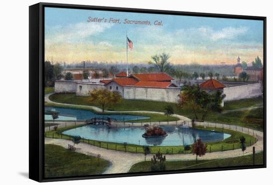 Sacramento, California - Panoramic View of Sutter's Fort-Lantern Press-Framed Stretched Canvas