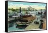 Sacramento, California - Sacramento River Shipping Scene-Lantern Press-Framed Stretched Canvas