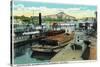 Sacramento, California - Sacramento River Shipping Scene-Lantern Press-Stretched Canvas