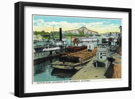 Sacramento, California - Sacramento River Shipping Scene-Lantern Press-Framed Art Print