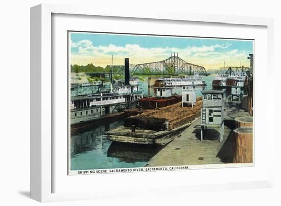 Sacramento, California - Sacramento River Shipping Scene-Lantern Press-Framed Art Print