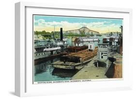 Sacramento, California - Sacramento River Shipping Scene-Lantern Press-Framed Art Print