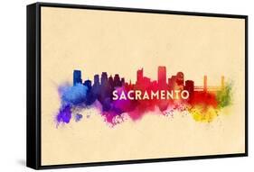 Sacramento, California - Skyline Abstract-Lantern Press-Framed Stretched Canvas