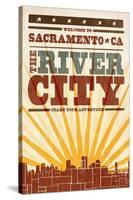 Sacramento, California - Skyline and Sunburst Screenprint Style-Lantern Press-Stretched Canvas