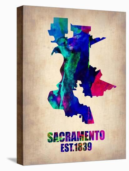 Sacramento Watercolor Map-NaxArt-Stretched Canvas