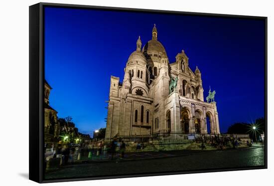 Sacre Coeur Cathedral on Montmartre Hill at Dusk, Paris, France-anshar-Framed Stretched Canvas