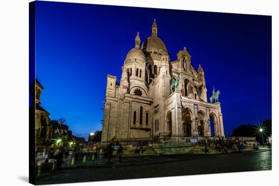 Sacre Coeur Cathedral on Montmartre Hill at Dusk, Paris, France-anshar-Stretched Canvas