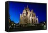 Sacre Coeur Cathedral on Montmartre Hill at Dusk, Paris, France-anshar-Framed Stretched Canvas