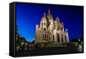 Sacre Coeur Cathedral on Montmartre Hill at Dusk, Paris, France-anshar-Framed Stretched Canvas