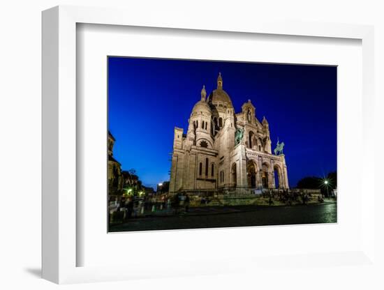 Sacre Coeur Cathedral on Montmartre Hill at Dusk, Paris, France-anshar-Framed Photographic Print