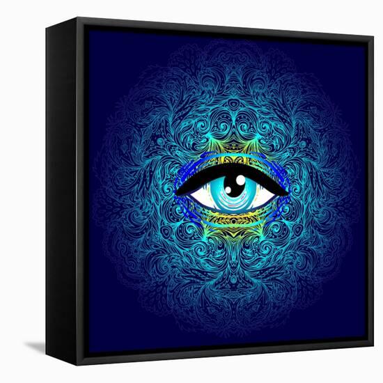 Sacred Geometry Symbol with All Seeing Eye in Acid Colors. Mystic, Alchemy, Occult Concept. Design-Gorbash Varvara-Framed Stretched Canvas