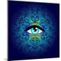 Sacred Geometry Symbol with All Seeing Eye in Acid Colors. Mystic, Alchemy, Occult Concept. Design-Gorbash Varvara-Mounted Art Print