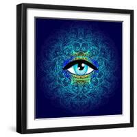 Sacred Geometry Symbol with All Seeing Eye in Acid Colors. Mystic, Alchemy, Occult Concept. Design-Gorbash Varvara-Framed Art Print