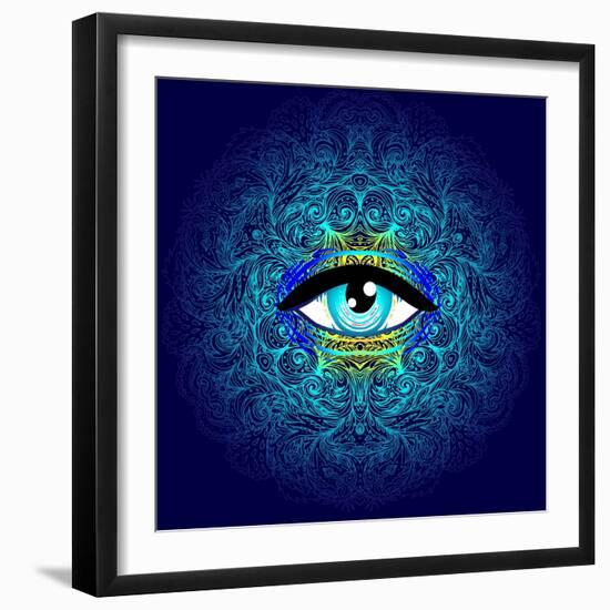 Sacred Geometry Symbol with All Seeing Eye in Acid Colors. Mystic, Alchemy, Occult Concept. Design-Gorbash Varvara-Framed Art Print