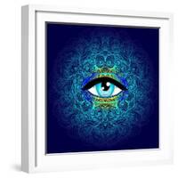 Sacred Geometry Symbol with All Seeing Eye in Acid Colors. Mystic, Alchemy, Occult Concept. Design-Gorbash Varvara-Framed Art Print