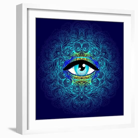 Sacred Geometry Symbol with All Seeing Eye in Acid Colors. Mystic, Alchemy, Occult Concept. Design-Gorbash Varvara-Framed Art Print