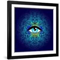 Sacred Geometry Symbol with All Seeing Eye in Acid Colors. Mystic, Alchemy, Occult Concept. Design-Gorbash Varvara-Framed Art Print