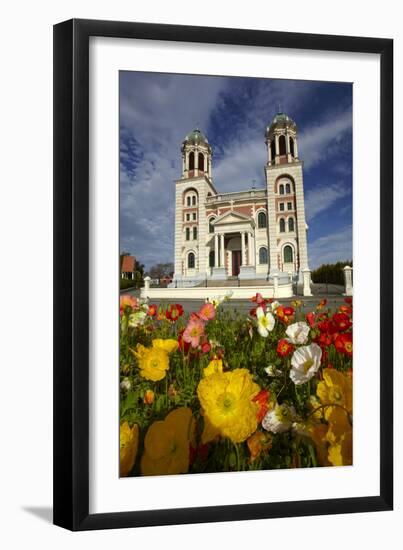 Sacred Heart Basilica and Flowers, South Canterbury, New Zealand-David Wall-Framed Premium Photographic Print