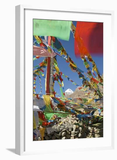 Sacred Mt Kailash and Prayer Flags-null-Framed Photographic Print