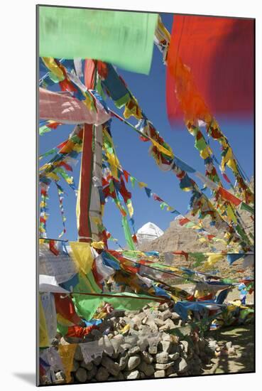 Sacred Mt Kailash and Prayer Flags-null-Mounted Photographic Print