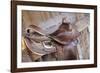 Saddle resting on the railing, Tucson, Arizona, USA.-Julien McRoberts-Framed Photographic Print