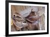 Saddle resting on the railing, Tucson, Arizona, USA.-Julien McRoberts-Framed Photographic Print