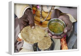 Sadhu eating vegetarian food, Dauji, Uttar Pradesh, India-Godong-Framed Photographic Print