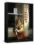 Sadhu Sitting Outside an Internet Cafe, Varanasi, Uttar Pradesh State, India-James Gritz-Framed Stretched Canvas