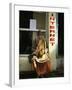 Sadhu Sitting Outside an Internet Cafe, Varanasi, Uttar Pradesh State, India-James Gritz-Framed Photographic Print