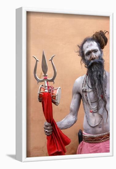 Sadhu with Shiva trident attending Haridwar Kumbh Mela, Haridwar, Uttarakhand, India-Godong-Framed Photographic Print