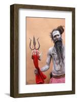 Sadhu with Shiva trident attending Haridwar Kumbh Mela, Haridwar, Uttarakhand, India-Godong-Framed Photographic Print