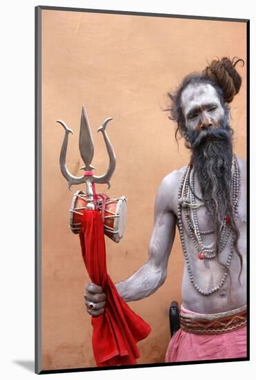 Sadhu with Shiva trident attending Haridwar Kumbh Mela, Haridwar, Uttarakhand, India-Godong-Mounted Photographic Print