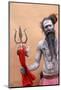 Sadhu with Shiva trident attending Haridwar Kumbh Mela, Haridwar, Uttarakhand, India-Godong-Mounted Photographic Print