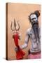 Sadhu with Shiva trident attending Haridwar Kumbh Mela, Haridwar, Uttarakhand, India-Godong-Stretched Canvas