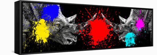 Safari Colors Pop Collection - Rhinos Face to Face-Philippe Hugonnard-Framed Stretched Canvas