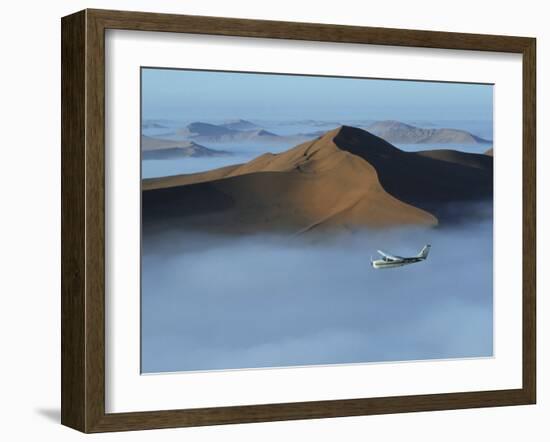 Safari Flights over Red Sand Dunes of Sossusvlei with Early Morning Mist, National Park, Namibia-Mark Hannaford-Framed Photographic Print
