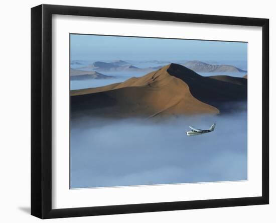 Safari Flights over Red Sand Dunes of Sossusvlei with Early Morning Mist, National Park, Namibia-Mark Hannaford-Framed Photographic Print