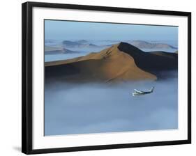 Safari Flights over Red Sand Dunes of Sossusvlei with Early Morning Mist, National Park, Namibia-Mark Hannaford-Framed Photographic Print