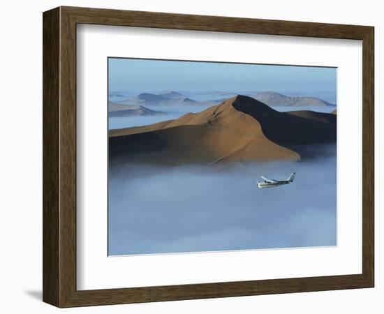 Safari Flights over Red Sand Dunes of Sossusvlei with Early Morning Mist, National Park, Namibia-Mark Hannaford-Framed Photographic Print