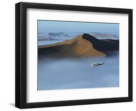 Safari Flights over Red Sand Dunes of Sossusvlei with Early Morning Mist, National Park, Namibia-Mark Hannaford-Framed Photographic Print