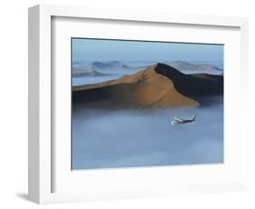 Safari Flights over Red Sand Dunes of Sossusvlei with Early Morning Mist, National Park, Namibia-Mark Hannaford-Framed Photographic Print