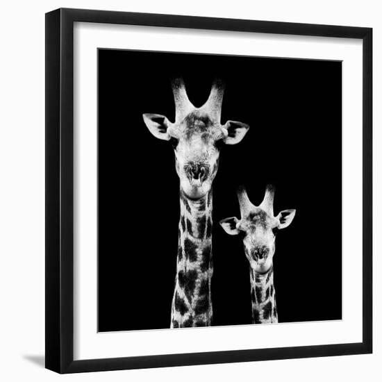 Safari Profile Collection - Portrait of Giraffe and Baby Black Edition II-Philippe Hugonnard-Framed Photographic Print