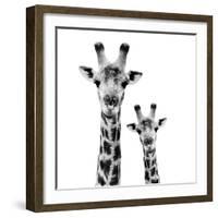 Safari Profile Collection - Portrait of Giraffe and Baby White Edition II-Philippe Hugonnard-Framed Photographic Print