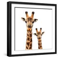 Safari Profile Collection - Portrait of Giraffe and Baby White Edition-Philippe Hugonnard-Framed Photographic Print