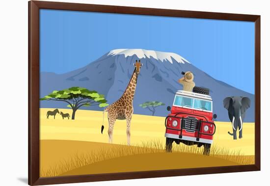 Safari Truck in African Savannah-Nikola Knezevic-Framed Art Print